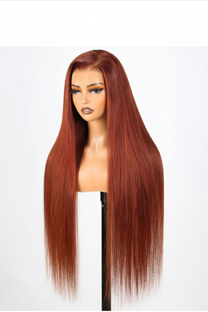 22” Reddish Brown Transparent Lace frontal  Wig – 200% Density, Human Hair, Glueless