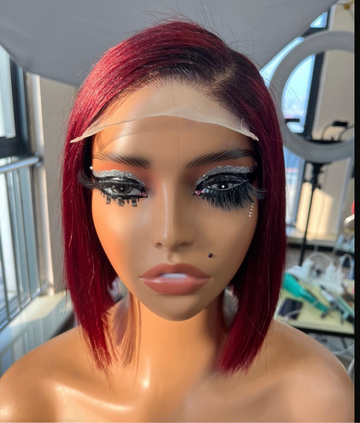 T 1B/99J Burgundy Bob Wig – 8 Inches, 200% Density, 100% Human Hair