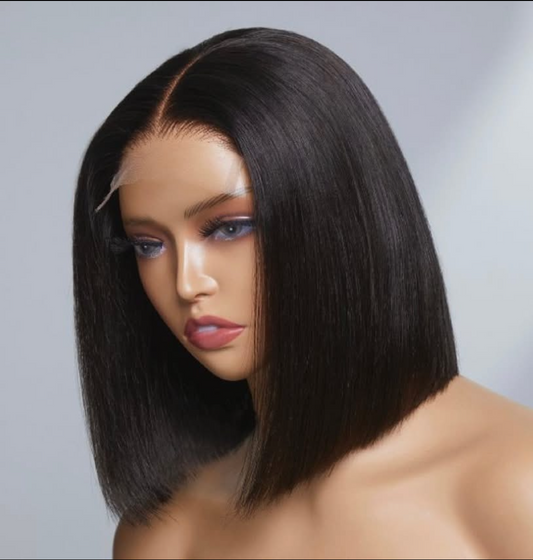 8” Straight Black Bob Wig – 5x5 Closure, 200% Density, Human Hair, Glueless