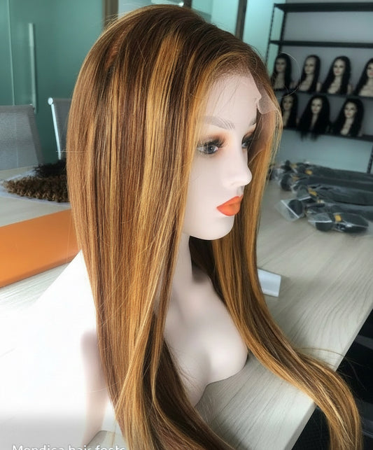 13x4 lace frontal ,P4/27 Highlight Straight Wig – 22 Inches, 200% Density, 100% Human Hair
