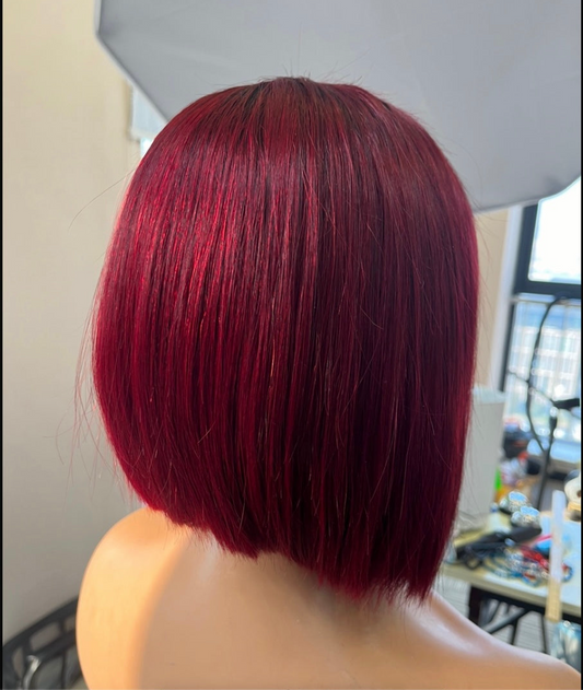 T 1B/99J Burgundy Bob Wig – 8 Inches, 200% Density, 100% Human Hair