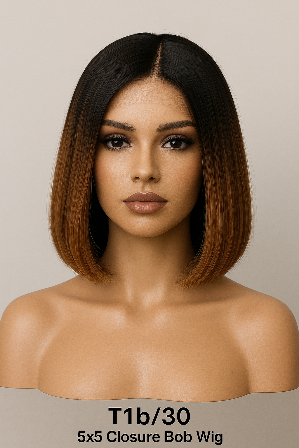 8 ”Straight 1B/30 Closure Bob Wig – 5x5 Closure, 200% Density, Human Hair